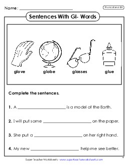 Sentences with GL Words Phonics Blends Worksheet