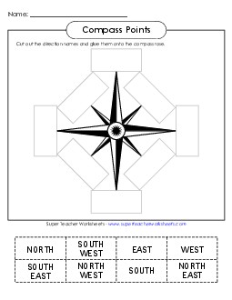 Compass Points Cut & Glue 2nd Grade Social Studies Worksheet