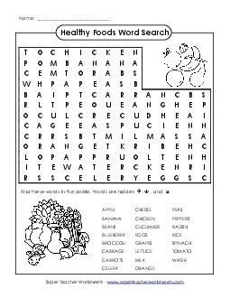 Healthy Foods Wordsearch Worksheet