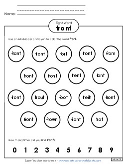 Dab or Color: Front Sight Words Individual Worksheet