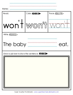 Worksheet 3: Won\'t Sight Words Individual Worksheet