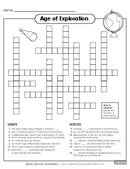 Age of Exploration Crossword  Explorers Worksheet