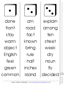 Fluency Dice Game: Fifth Hundred, #1-50 Fry Worksheet