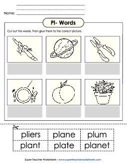 Cut and Glue (Pl- Words) Free Phonics Blends Worksheet