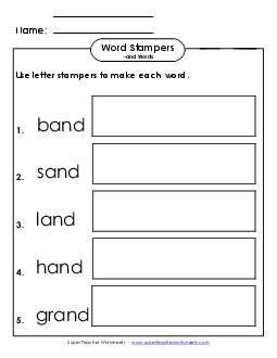 Letter Stampers Activity (-and Words)  Word Families Worksheet