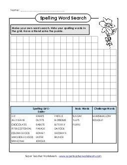 Make a Word Search (Easter)  Spelling E Worksheet