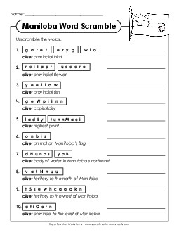 Word Scramble Canada Worksheet