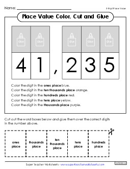 Place Value Class Activity Cut & Glue 5-Digit Free 3rd Grade 3rd Grade Math Worksheet