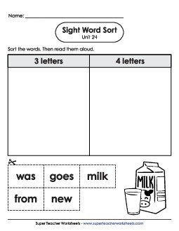 Sight Word Sort (Unit 24) Sight Words Worksheet