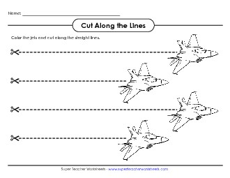 Straight Lines (Jets) Scissor Skills Worksheet