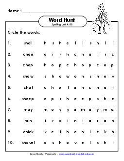 Horizontal Word Hunt (A-25) Spelling A Worksheet