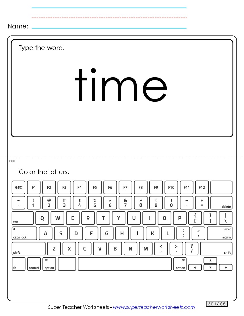 Type the Word: Time Sight Words Individual Worksheet