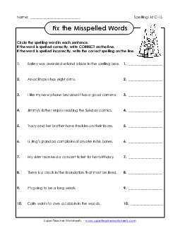 Correct or Incorrect? (C-15) Spelling C Worksheet