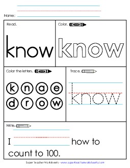 Worksheet 1: Know Sight Words Individual Worksheet