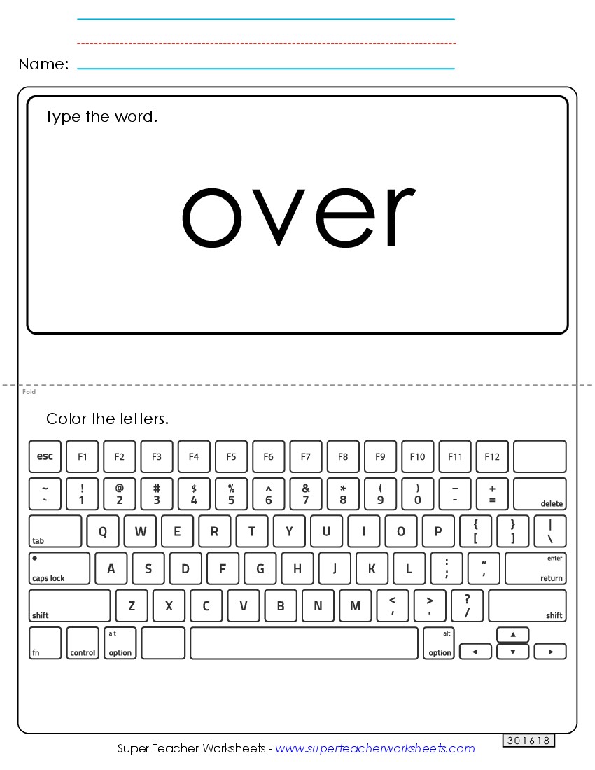 Type the Word: Over Sight Words Individual Worksheet