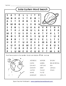 Solar System Space Worksheet