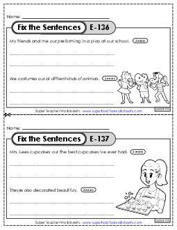 Fix the Sentences E-136 through E-140 Worksheet