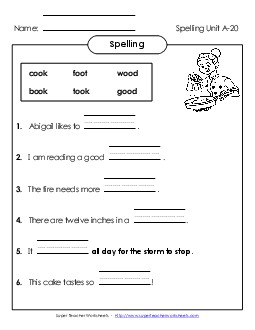 Complete the Sentences (A-20) Spelling A Worksheet