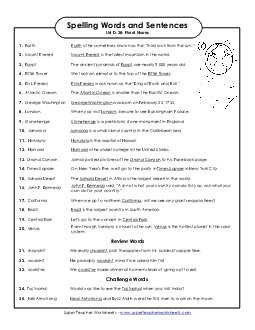 Spelling Test Sentences (D-28) Spelling D Worksheet