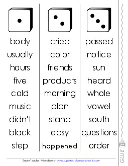 Fluency Dice Game: Fourth Hundred, #1-50 Fry Worksheet