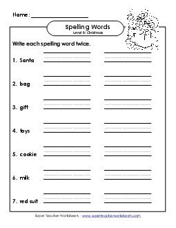 Write It Twice (B-Christmas)  Spelling B Worksheet