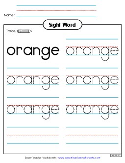 Trace the Word: Orange Sight Words Individual Worksheet