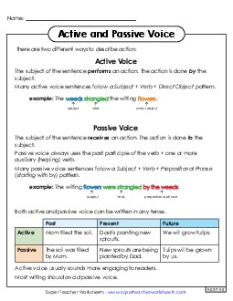 Active and Passive Voice Anchor Chart Worksheet