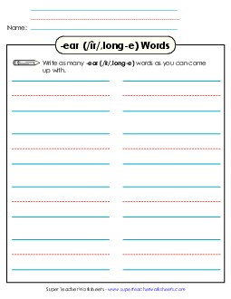 Brainstorm and Write (-ear) Word Families Worksheet