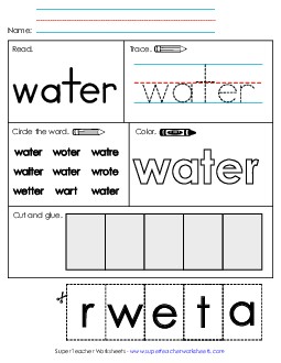 Worksheet 2: Water Sight Words Individual Worksheet