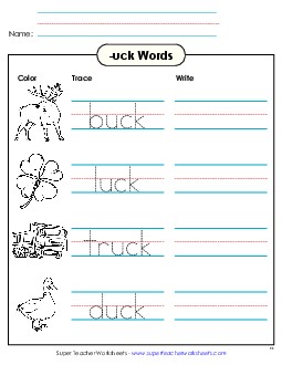 Trace and Write (-uck) Word Families Worksheet