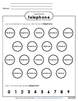 Dab or Color: Telephone Sight Words Individual Worksheet