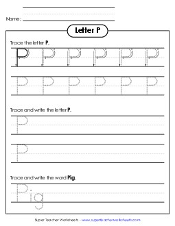 Uppercase P (Dotted Lines) Printing Worksheet