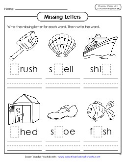 Missing Letters (SH Words) Phonics Digraphs Worksheet