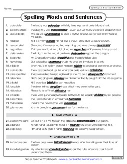 Spelling Sentences (F-22) Spelling F Worksheet