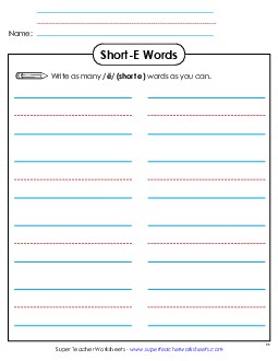 Brainstorm Short E Words Phonics Long Short E Worksheet