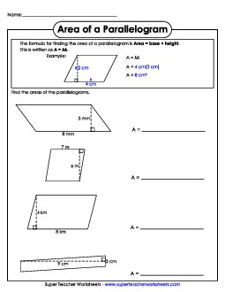 Area of a Parallelogram (Basic) Free Worksheet