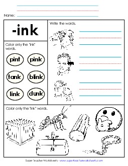 Worksheet 2 (-ink Words) Word Families Worksheet