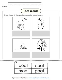 Cut and Glue (-oat) Word Families Worksheet