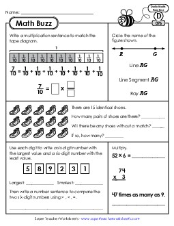 Math Buzz: Week 16 Worksheets 76 through 80 Daily Math Review Worksheet