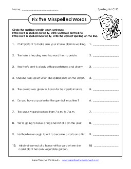 Fix the Mistakes (C-20) Spelling C Worksheet