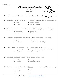 Vocabulary for Chapters 1-3 Free Book Christmas In Camelot Worksheet