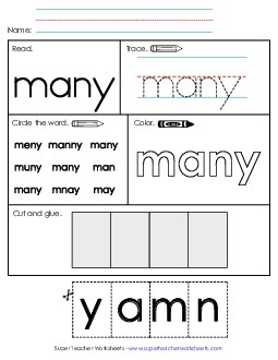 Worksheet 2: Many Sight Words Individual Worksheet