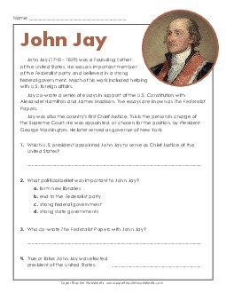 John Jay 3rd Grade Reading Comprehension Reading Comp Short Worksheet