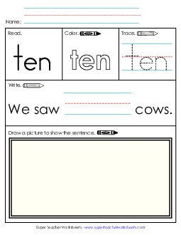 Ten (Sight Word) Free Sight Words Individual Worksheet