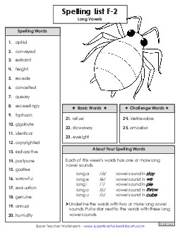 Spelling Word List (F-2)   Free Spelling F Worksheet