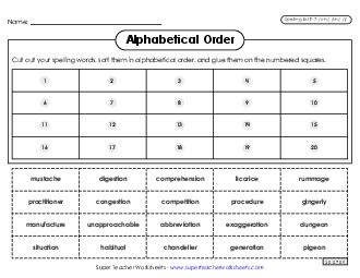 Alphabetical Order: Cut-Glue (F-7) Spelling F Worksheet