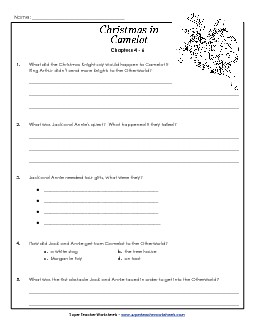 Questions for Chapters 4-6 Book Christmas In Camelot Worksheet