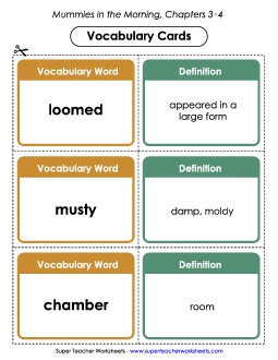 Vocabulary Cards for Chapters 3-4 Book Mummies In The Morning Worksheet