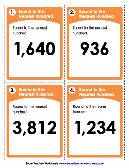 Task Cards: Rounding to Nearest Hundred (3 and 4-Digit) Worksheet