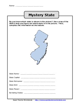 Mystery State: New Jersey States Worksheet